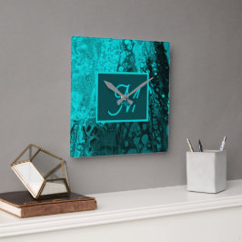 アクアエレガントティール(緑がかった色)スクリプはっきりしたトモノグラム スクエア壁時計