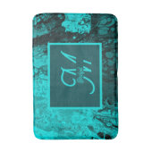 アクアエレガントティール(緑がかった色)スクリプはっきりしたトモノグラム バスマット (正面縦)