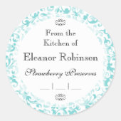 アクアエレガントティール(緑がかった色)ダマスクスワールスクロール ラウンドシール (正面)