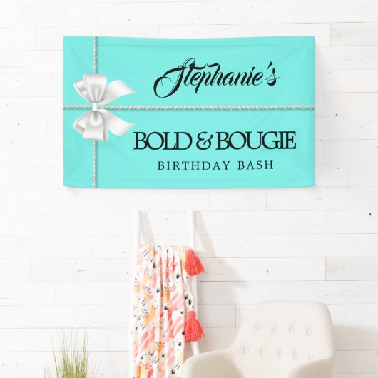 アクアエレガントティール(緑がかった色)ティファニーテーマバースデーパーティー 横断幕 (インサイチュ)