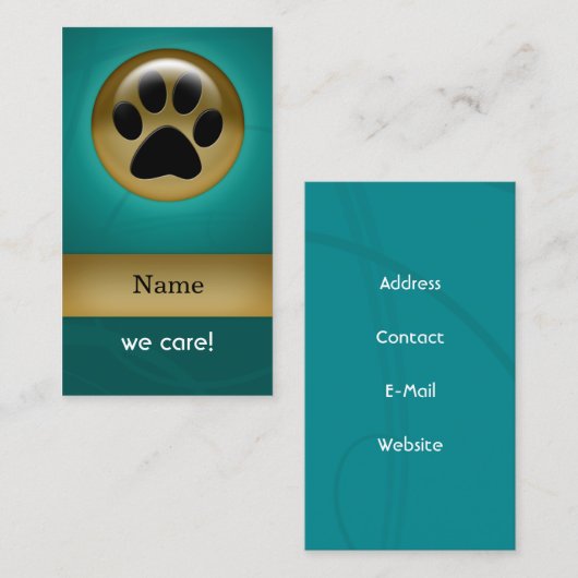 アクアエレガントティール（緑がかった色）ポープリントペットケア名刺 名刺 (正面/裏面)