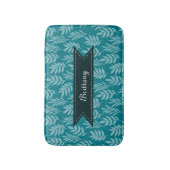 アクアエレガントティール(緑がかった色)付き葉のパターン バスマット (正面縦)