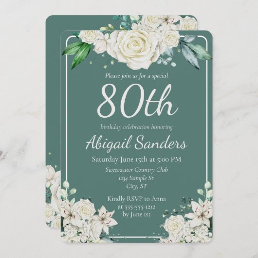 アクアエレガントバラフローラ80thバースデーパーティー 招待状 (正面/裏面)