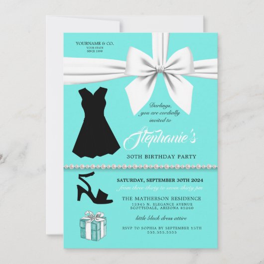 アクアエレガントファッションティファニー誕生日招待状 招待状 (正面)