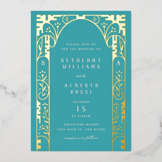 アクアエレガントフォイルアールヌーボーアーチフォイル招待状 箔招待状 (正面)