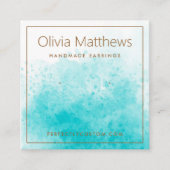 アクアエレガントブルーの水彩色のイヤーカード スクエア名刺 (正面)