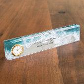 アクアエレガントブルーグリーンスクリプト名クロックデスク名 デスクネームプレート (側面)