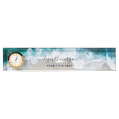 アクアエレガントブルーグリーンスクリプト名クロックデスク名 デスクネームプレート (正面)