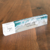 アクアエレガントブルーグリーンビーチスクリプトロゴ デスクネームプレート (側面)