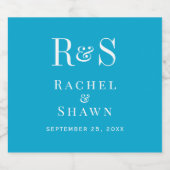 アクアエレガントブルーシックモダンモノグラム結婚ズ スパークリングワインラベル (シングルラベル)