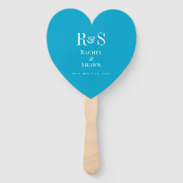 アクアエレガントブルーシックモダンモノグラム結婚ズ ハンドファン