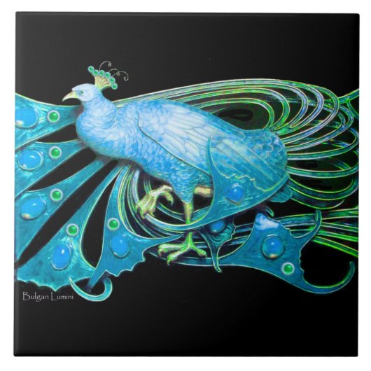 アクアエレガントブルーティール（緑がかった色）における孔雀ジュエル タイル (正面)