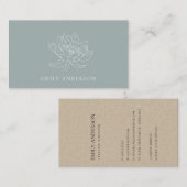 アクアエレガントブルーティール(緑がかった色)フェイク金ゴールド蓮フローラ 名刺 (正面/裏面)