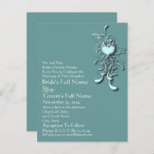 アクアエレガントブルーハートスワール結婚式招待状 インビテーションポストカード (正面/裏面)