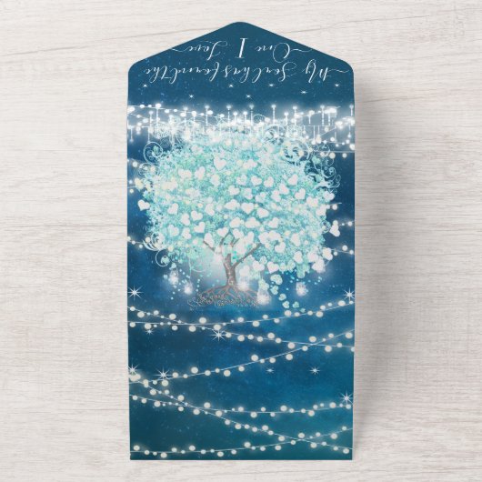 アクアエレガントブルーハートリーフツ結婚リー オールインワン招待状 (外側)