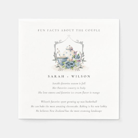 アクアエレガントブルーフローラティーポットおもしろいファクト結婚ズ スタンダードカクテルナプキン (正面)