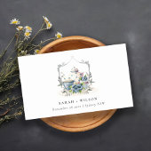 アクアエレガントブルーフローラティーポットカップクレスト結婚ーズ プレイスカード