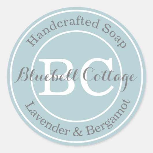 アクアエレガントブルーモダンモノグラム手作り石鹸 ラウンドシール (正面)