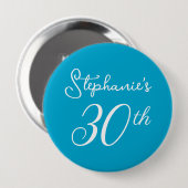 アクアエレガントブルーモノグラム30th誕生日パーティー 缶バッジ (正面&裏面)