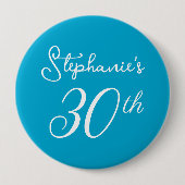 アクアエレガントブルーモノグラム30th誕生日パーティー 缶バッジ (正面)