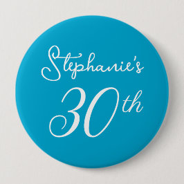 アクアエレガントブルーモノグラム30th誕生日パーティー 缶バッジ