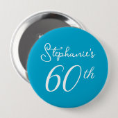 アクアエレガントブルーモノグラム60th誕生日パーティー 缶バッジ (正面&裏面)