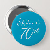 アクアエレガントブルーモノグラム70th誕生日パーティー 缶バッジ (正面&裏面)