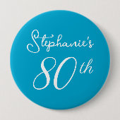 アクアエレガントブルーモノグラム80th誕生日パーティー 缶バッジ (正面)