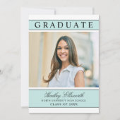 アクアエレガントブルー写真卒業 招待状 (正面)