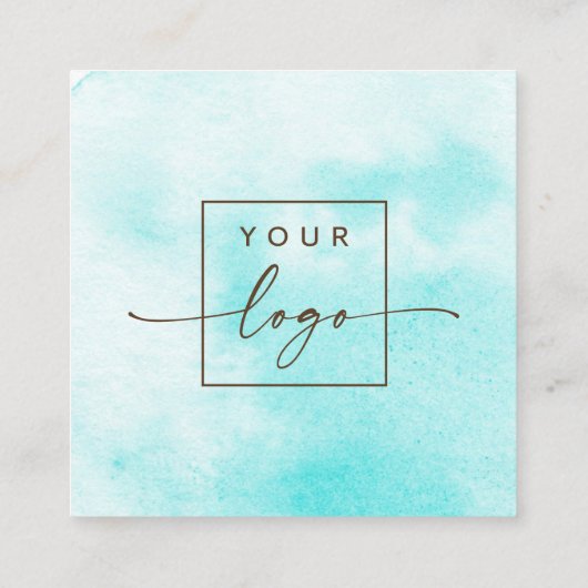 アクアエレガントブルー水カラーカスタムロゴ スクエア名刺 (裏面)