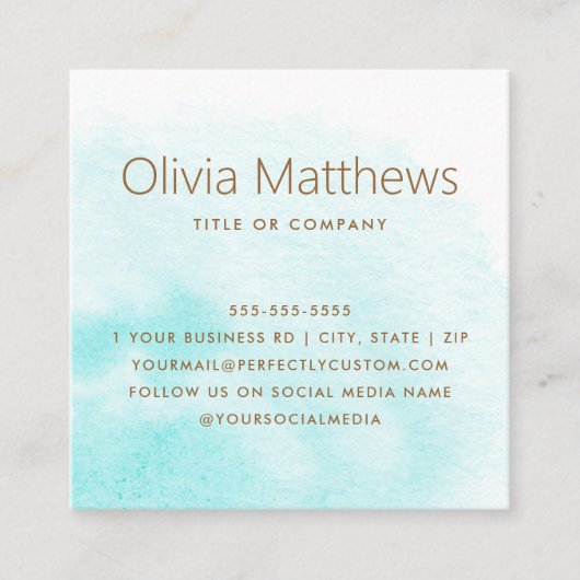 アクアエレガントブルー水カラーカスタムロゴ スクエア名刺 (正面)
