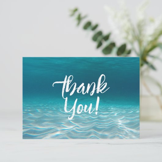 アクアエレガントブルー水中写真のパーソナライズ サンキューカード (スタンド正面)