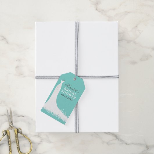 アクアエレガントブルー結婚ズガウンブライダルシャワー ギフトタグ (より糸付き)