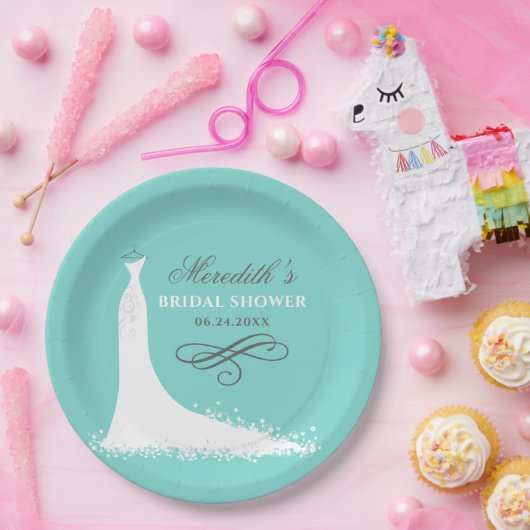 アクアエレガントブルー結婚ズガウンブライダルシャワー ペーパープレート (パーティー)