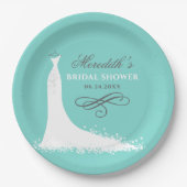 アクアエレガントブルー結婚ズガウンブライダルシャワー ペーパープレート (正面)