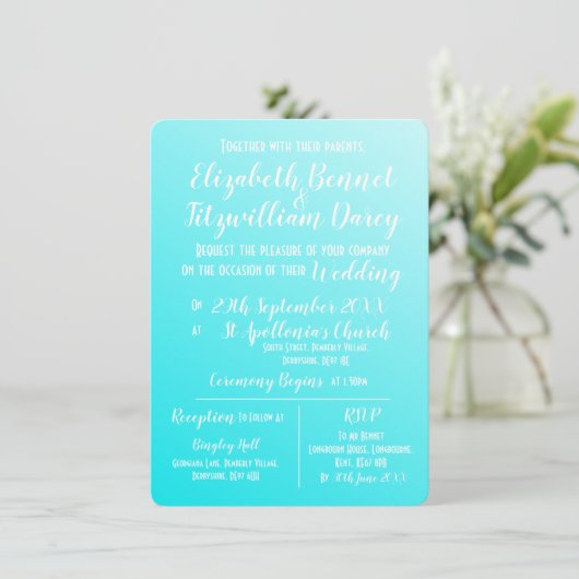 アクアエレガントブルー結婚式招待状 招待状 (スタンド正面)