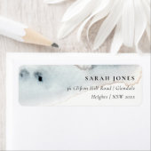 アクアエレガントブルー金ゴールドウォーターカラービーチイアドレス ラベル (インサイチュ)