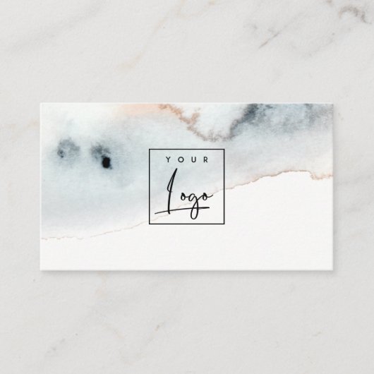 アクアエレガントブルー金ゴールドウォーターカラービーチハイロゴ 名刺 (正面)