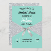 アクアエレガントブルー&シルバーグリッター誕生日 招待状 (正面/裏面)