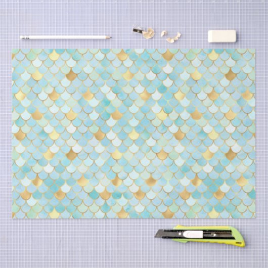 アクアエレガントホイルグラデーション&金ゴールドマーメイドはかりで測 薄葉紙 (クラフト)