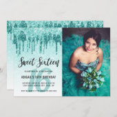 アクアエレガントミントグリッタードリップsweet sixteen 招待状 (正面/裏面)