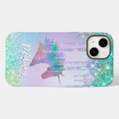 アクアエレガントユニコーングリッタードリップスモノグラム Case-Mate iPhoneケース (裏面 (横))