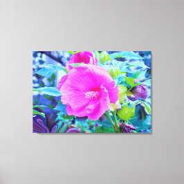 アクアエレガントリーフのあるピンクのハイビスカスの花 キャンバスプリント
