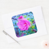 アクアエレガントリーフのあるピンクのハイビスカスの花 スクエアシール (封筒)