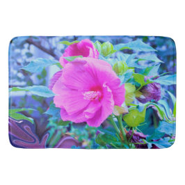 アクアエレガントリーフのあるピンクのハイビスカスの花 バスマット