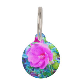 アクアエレガントリーフのあるピンクのハイビスカスの花 ペット　ネームタグ