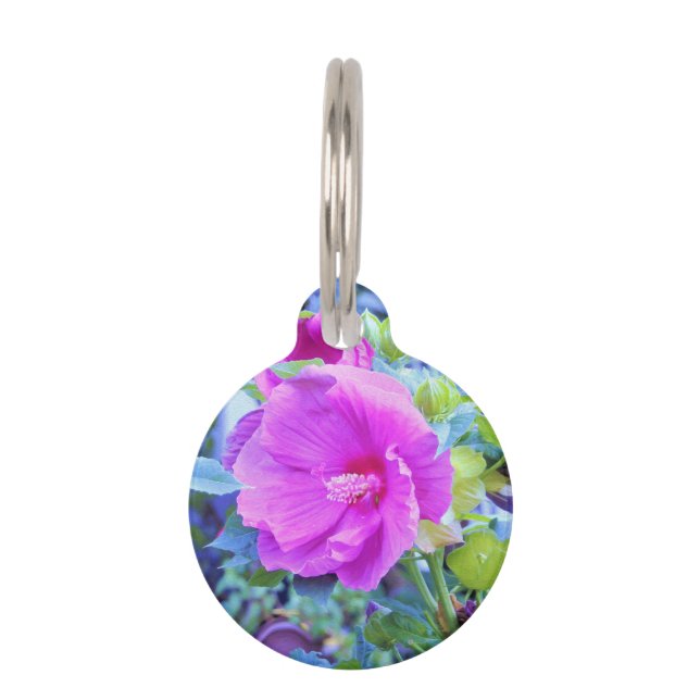 アクアエレガントリーフのあるピンクのハイビスカスの花 ペット　ネームタグ (正面)