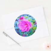 アクアエレガントリーフのあるピンクのハイビスカスの花 ラウンドシール (封筒)