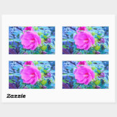 アクアエレガントリーフのあるピンクのハイビスカスの花 長方形シール (シート)