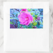 アクアエレガントリーフのあるピンクのハイビスカスの花 長方形シール (バッグ)